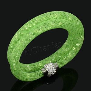 Shiny, dreamy lime green Rhinestone BANGLE BRACELET with magnetic clasp